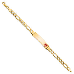 10k Semi-Solid Medical Polished Red Enamel Figaro ID Bracelet