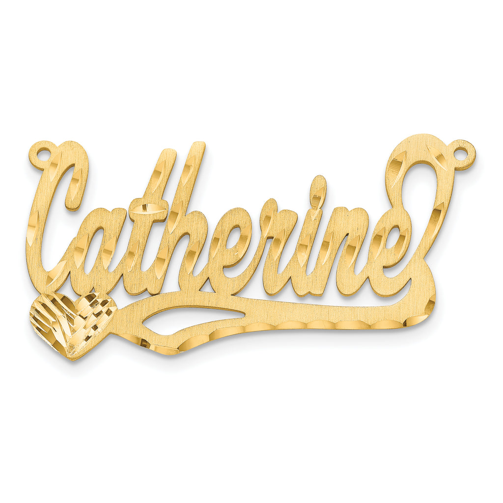 10K Satin Diamond-cut Heart Name Plate