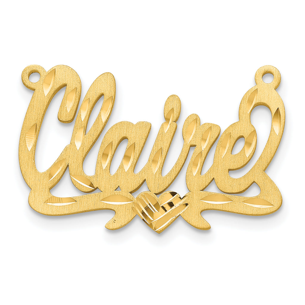 10K Satin Diamond-cut Heart Name Plate