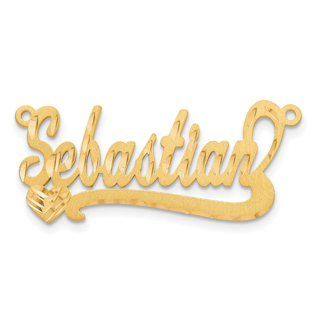 10K Satin Diamond-cut Heart Name Plate