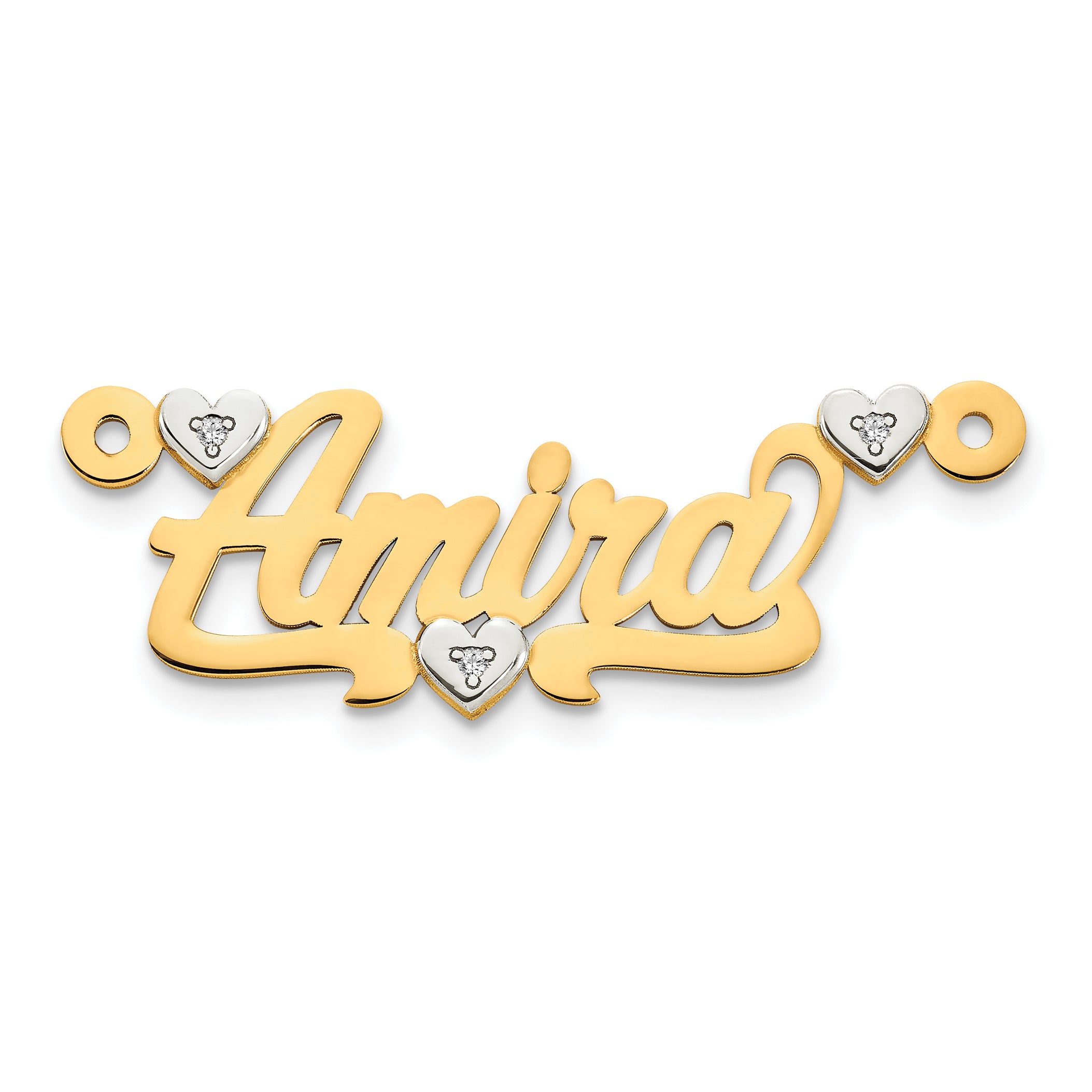 10KY Two-tone 3D with Hearts Diamond Name Plate