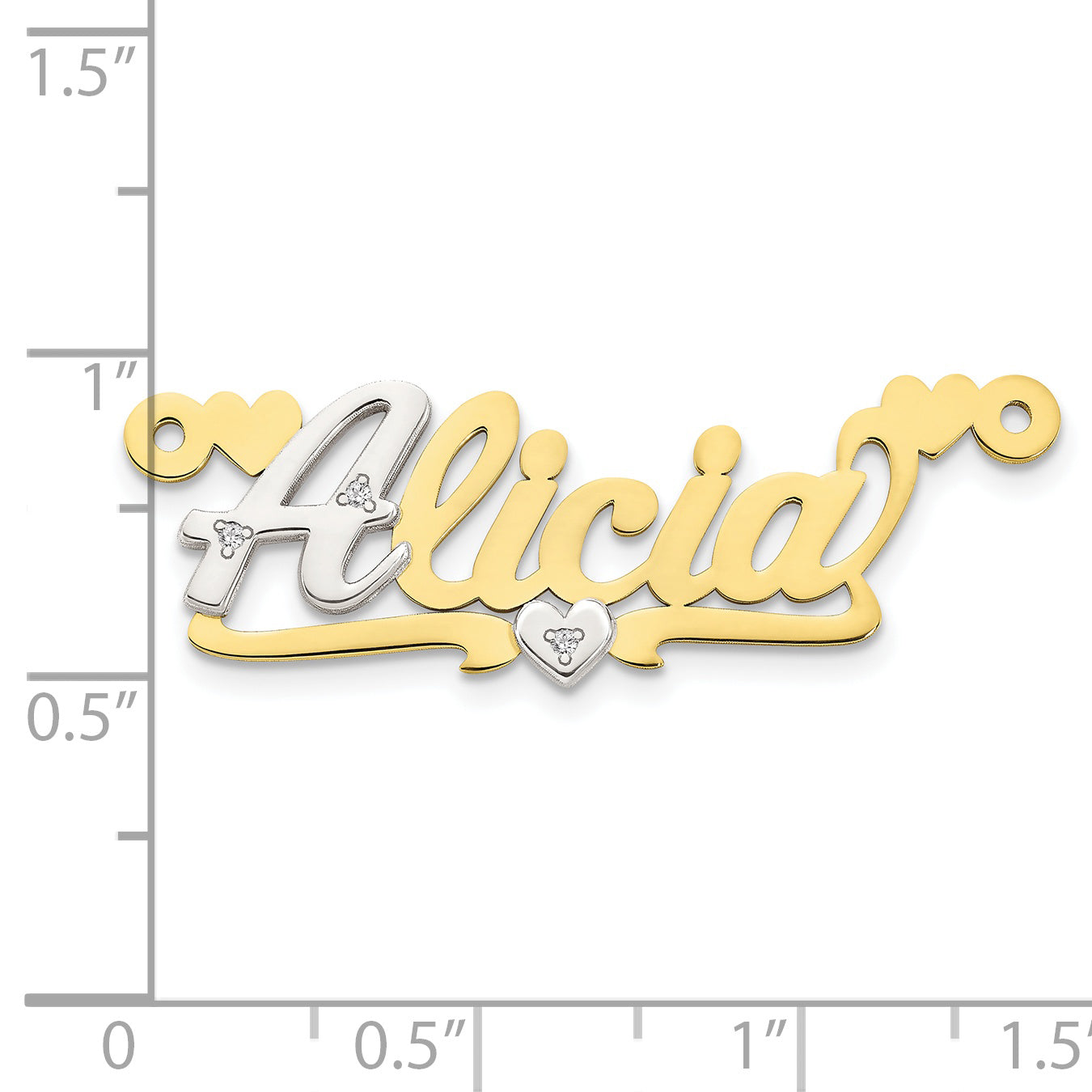 10K Two-tone 3D with Hearts Diamond Name Plate Secondary image