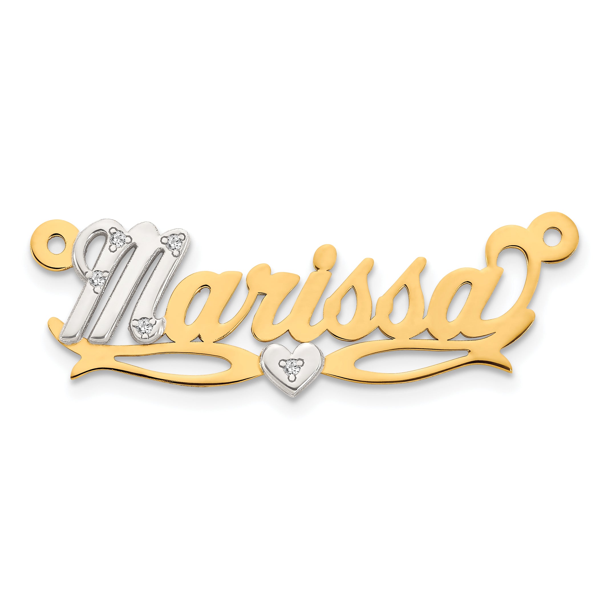 10KY Two-tone 3D with Heart Diamond Name Plate