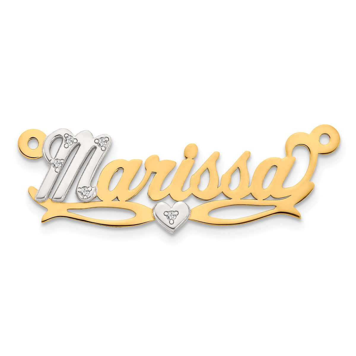 10KY Two-tone 3D with Heart Diamond Name Plate