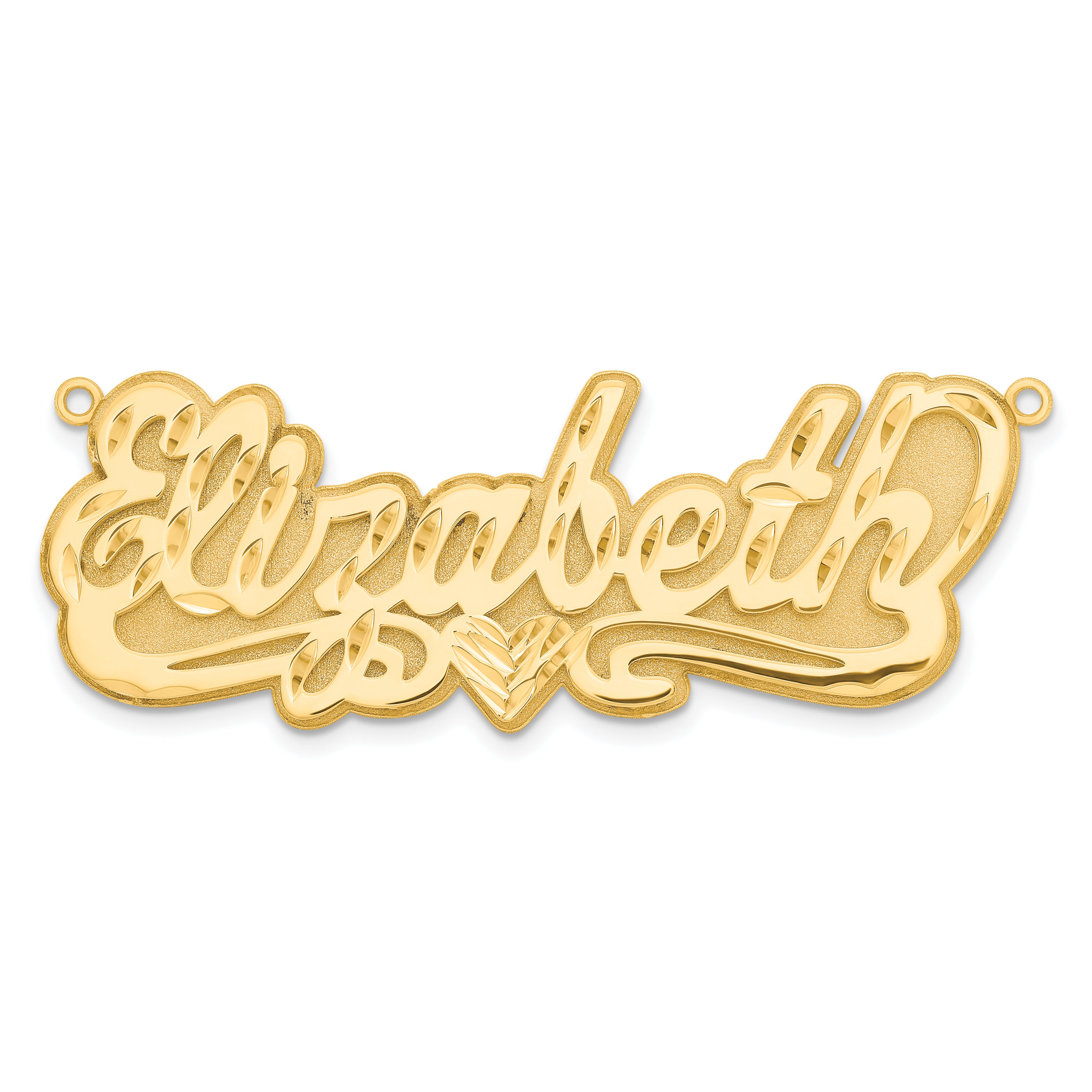 10KY 3D Diamond-cut Heart Name Plate
