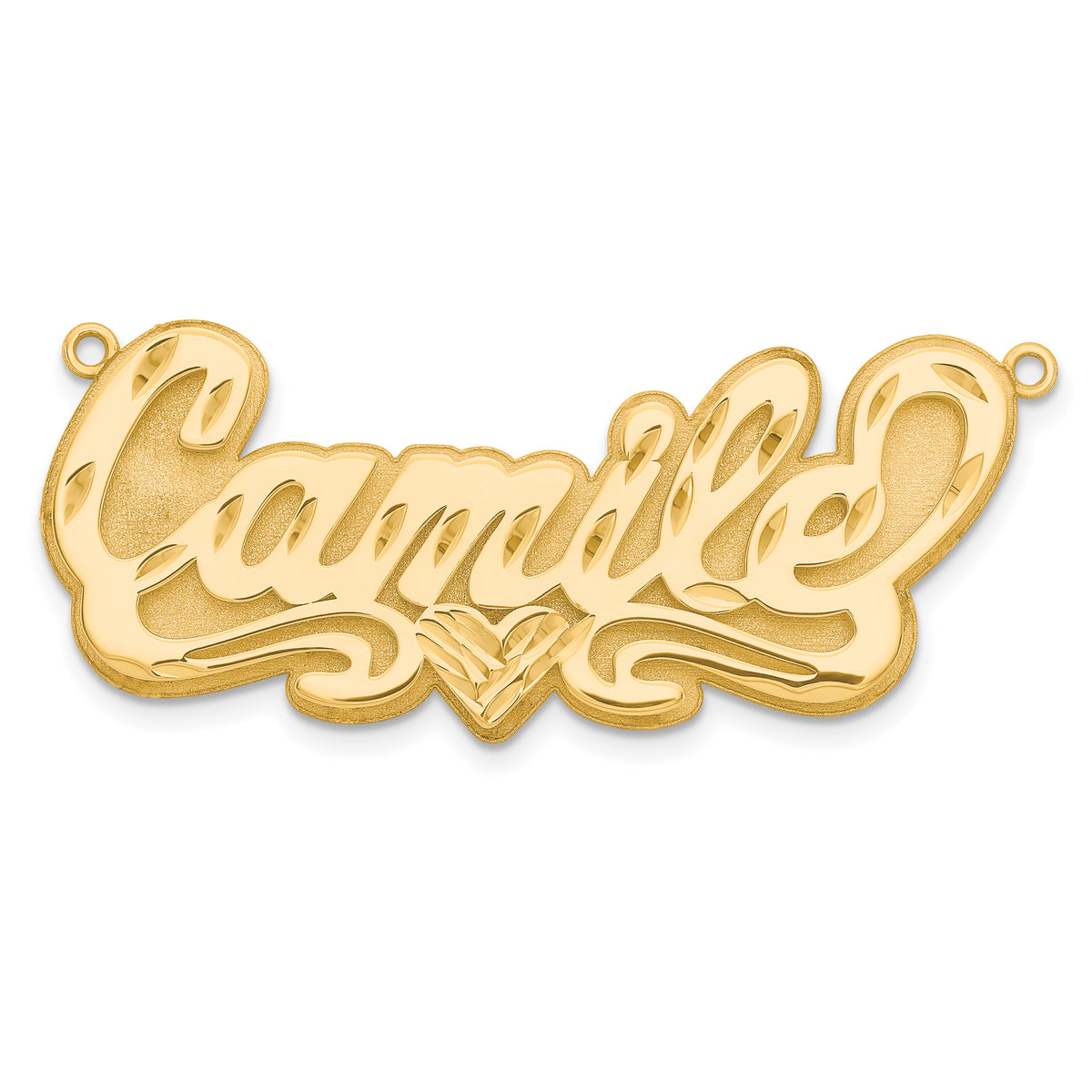 10KY 3D Diamond-cut Heart Name Plate