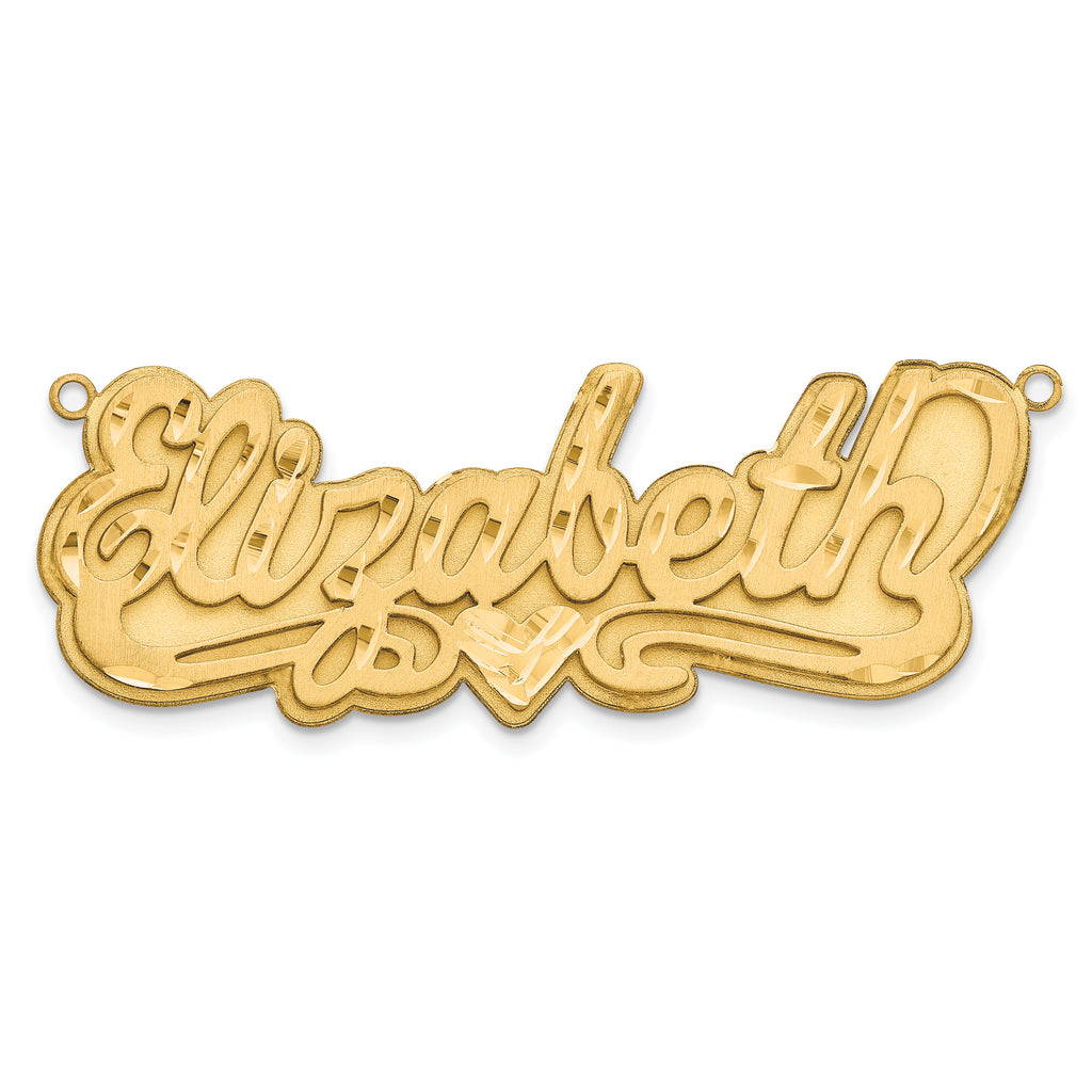 10KY 3D Satin Diamond-cut Heart Name Plate