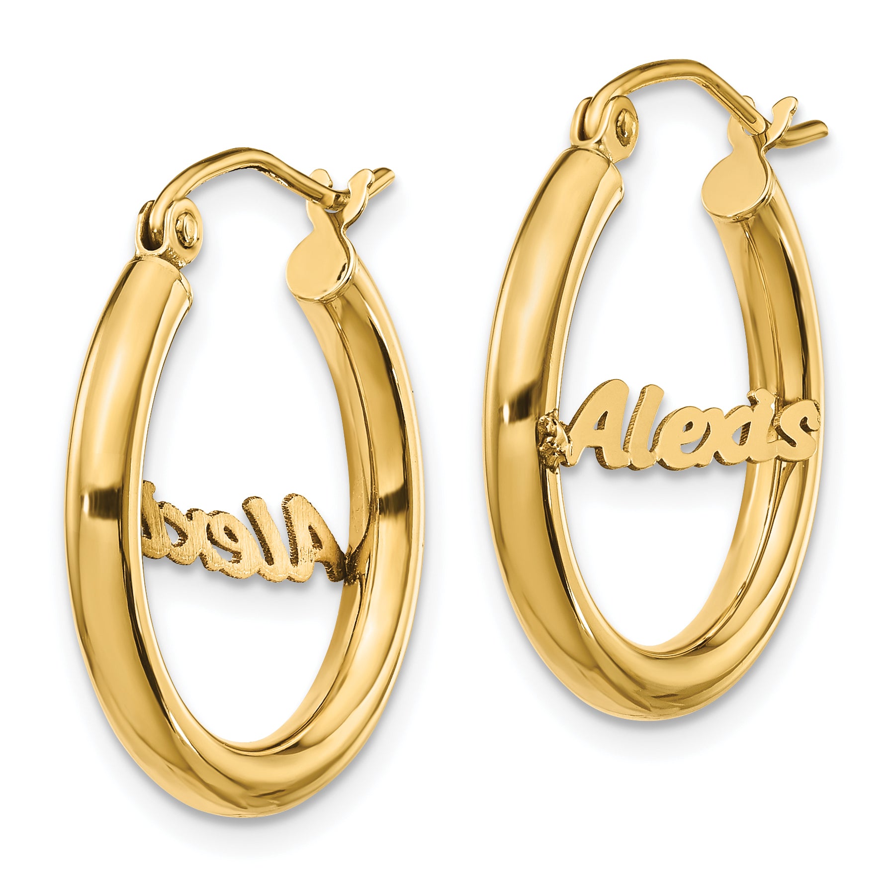 10K Small Polished Name Plate Hoop Earrings