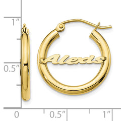 10K Small Polished Name Plate Hoop Earrings