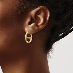 10K Small Polished and Diamond Cut Name Plate Hoop Earrings