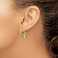 10KY Small Satin and Diamond Cut Name Plate Hoop Earrings