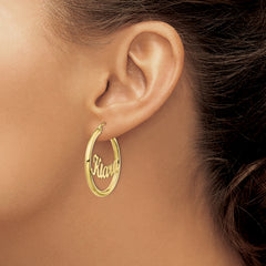 10K Polished Name Plate Hoop Earrings