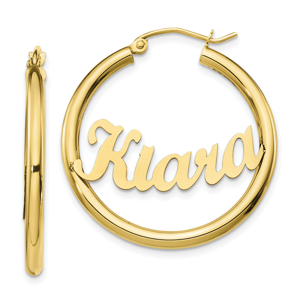 10K Polished Name Plate Hoop Earrings