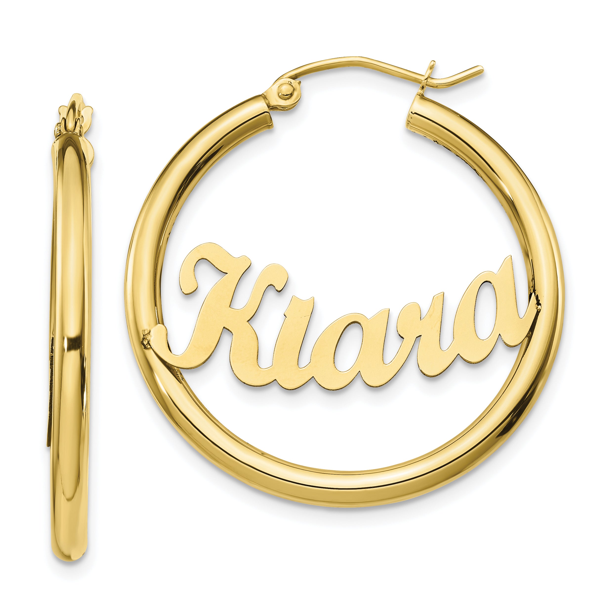 10K Polished Name Plate Hoop Earrings