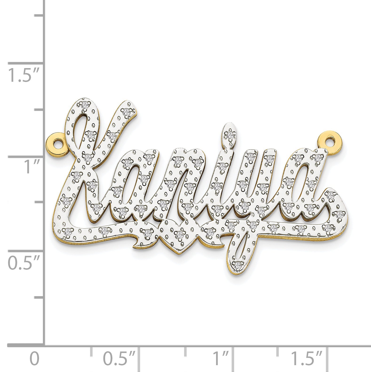 10KY and Rhodium 3D Diamond with Heart Name Plate Secondary image
