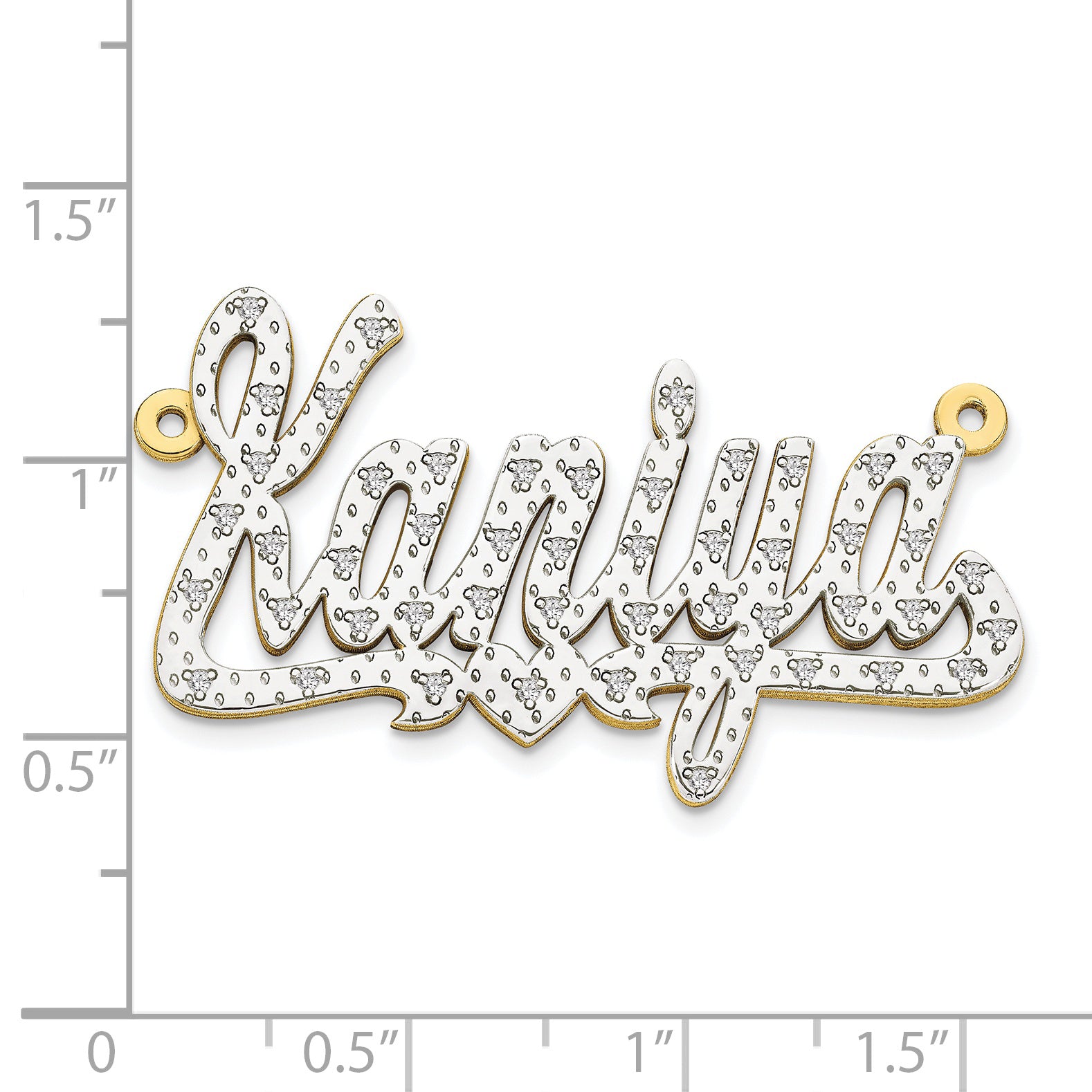 10KY and Rhodium 3D Diamond with Heart Name Plate