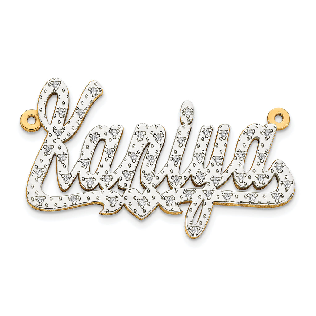 10KY and Rhodium 3D Diamond with Heart Name Plate
