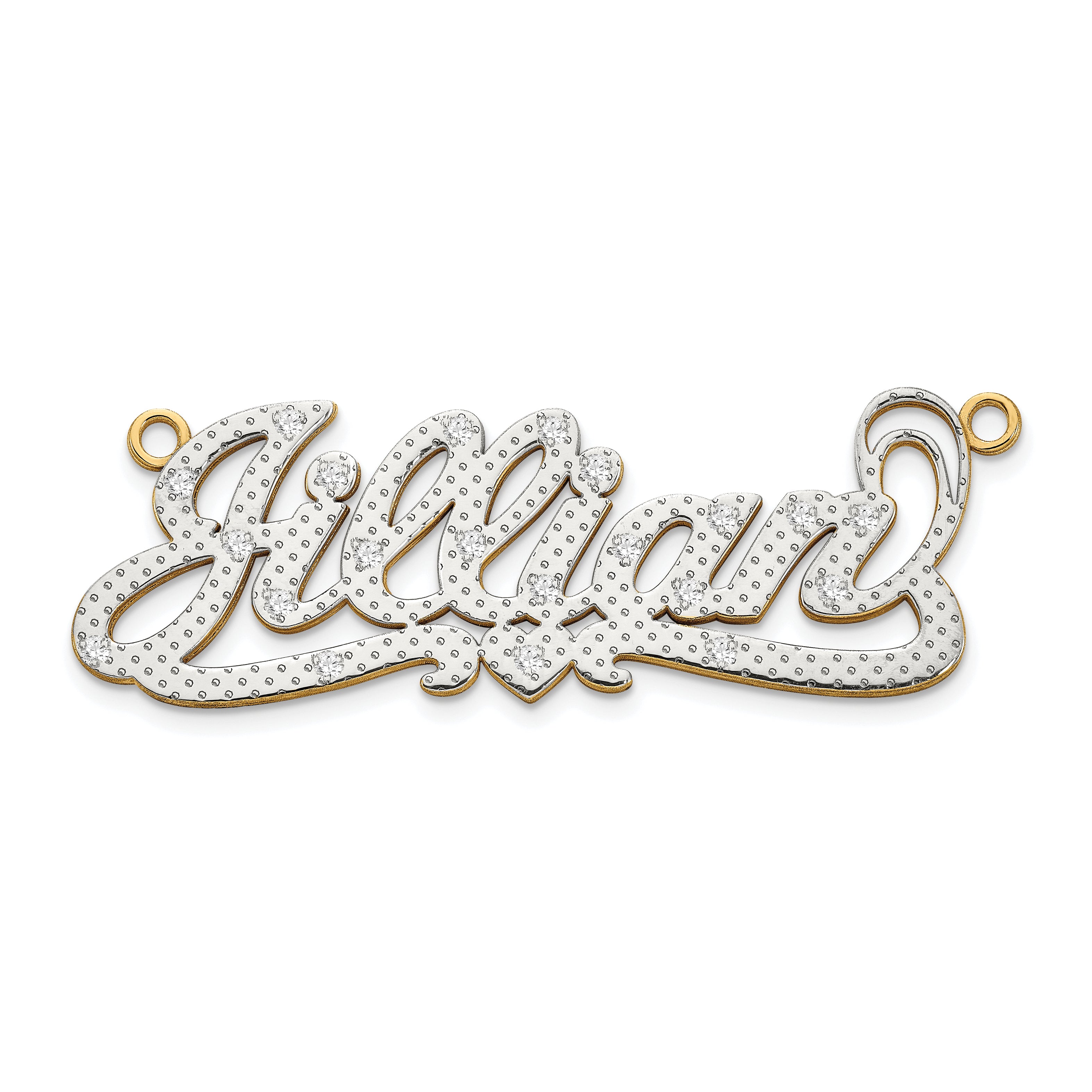 10KY and Rhodium 3D Diamond with Heart Name Plate