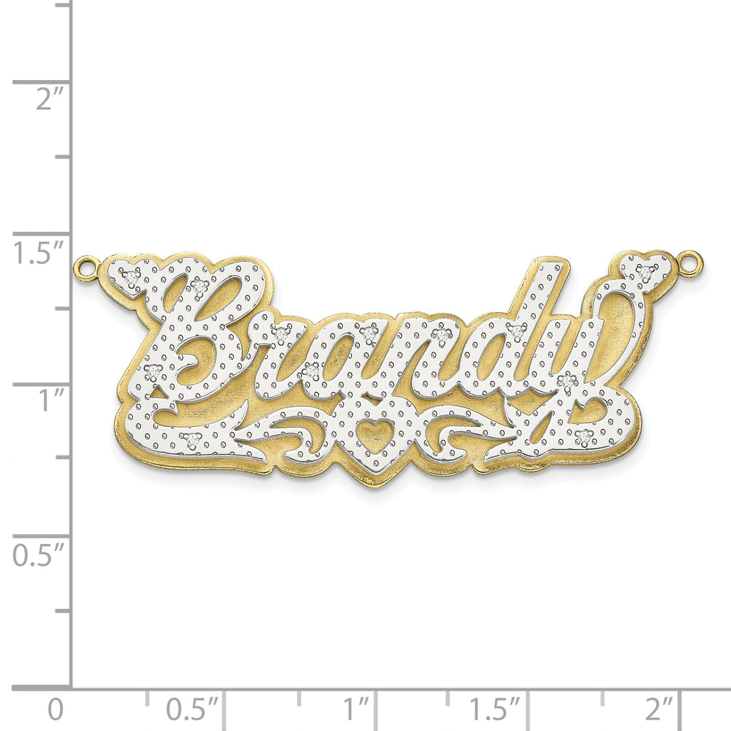 10KY and Rhodium 3D Diamond with Heart Name Plate