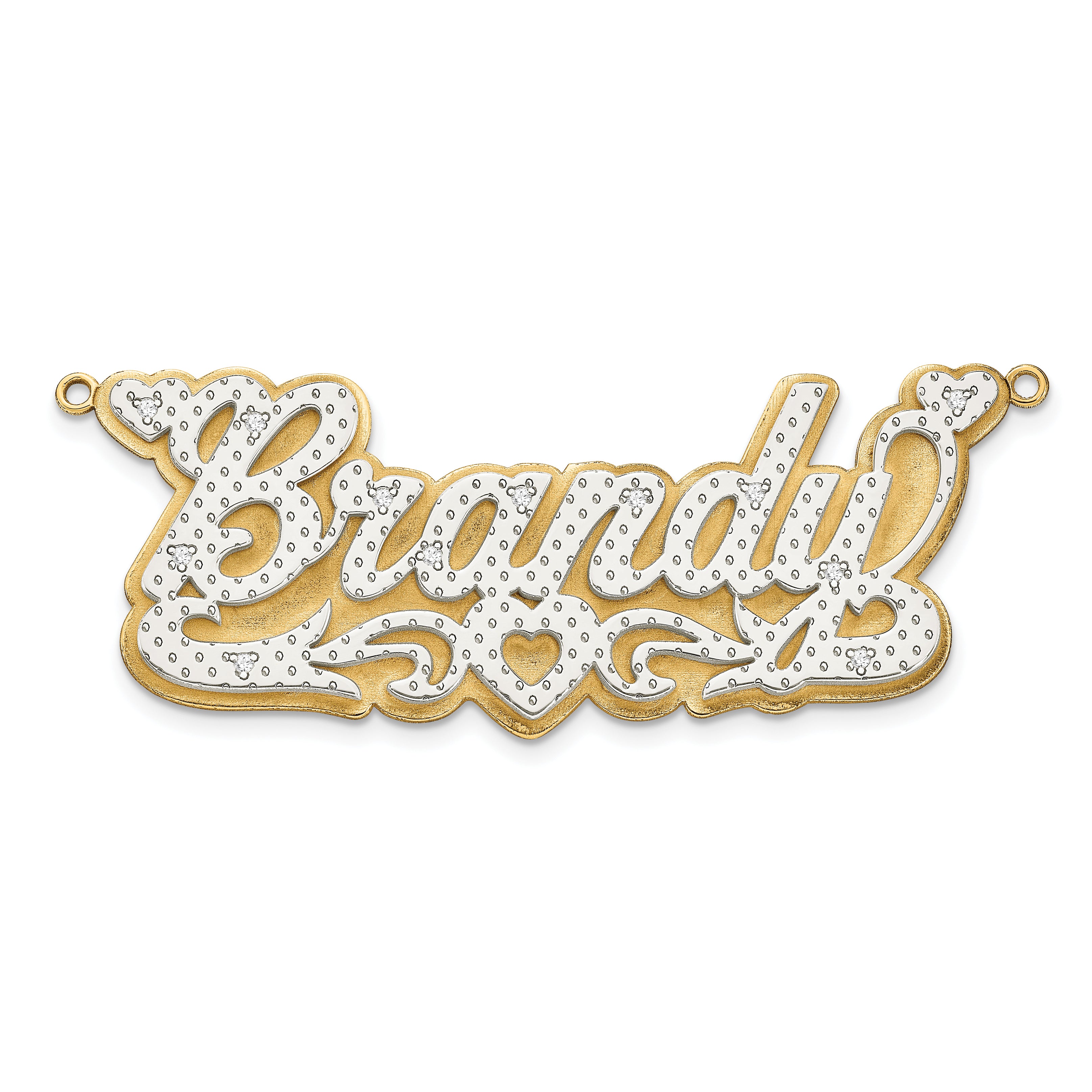 10KY and Rhodium 3D Diamond with Heart Name Plate