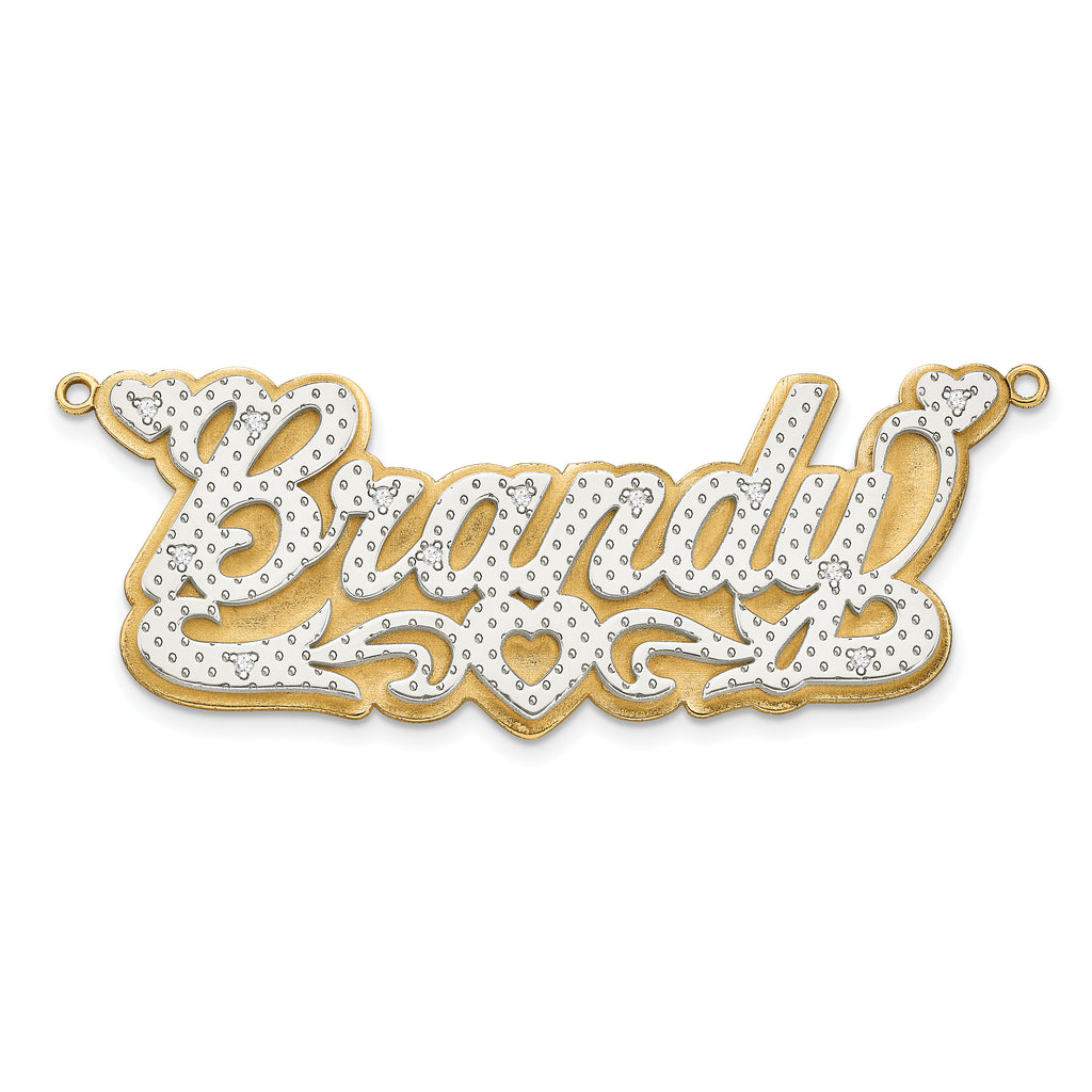 10KY and Rhodium 3D Diamond with Heart Name Plate