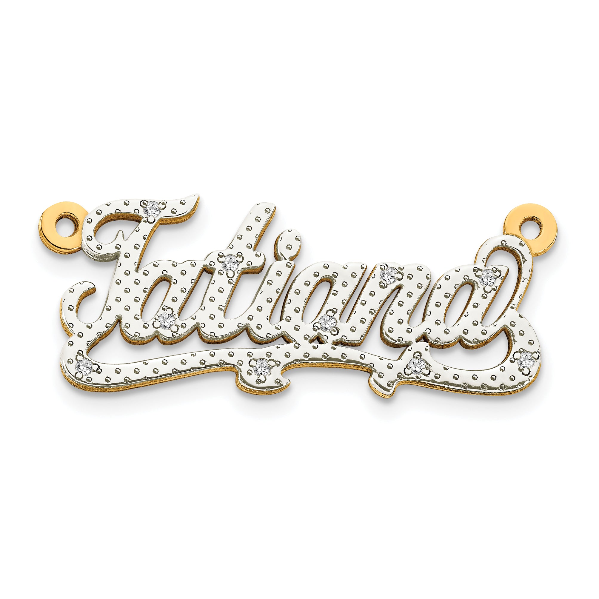 10KY and Rhodium 3D Diamond Name Plate Main image