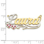 10KY and Rhodium and Ruby 3D Diamond with Hearts Name Plate