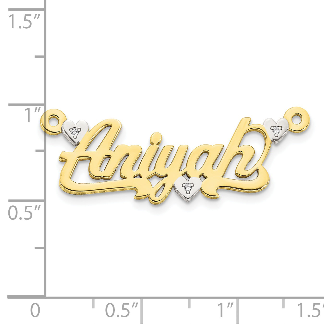 10KY and Rhodium 3D Diamond with Hearts Name Plate
