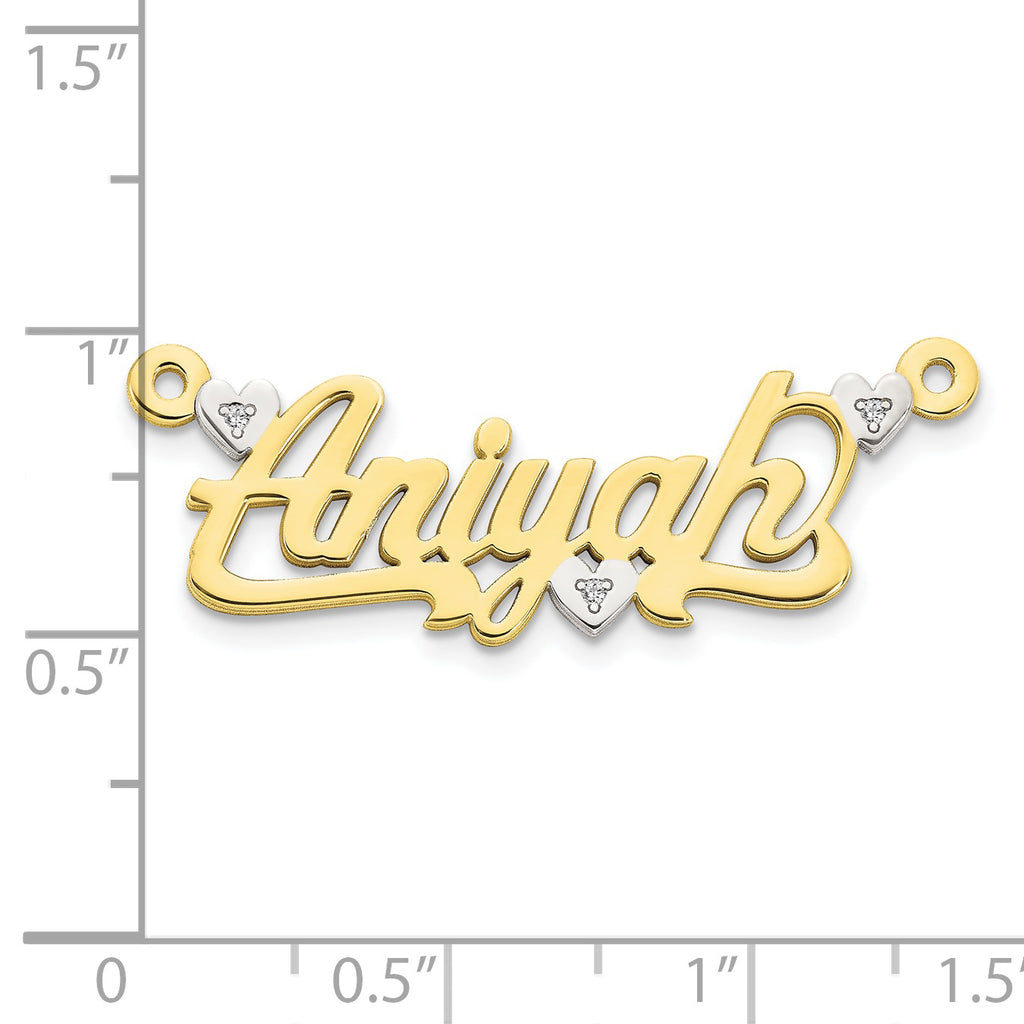 10KY and Rhodium 3D Diamond with Hearts Name Plate