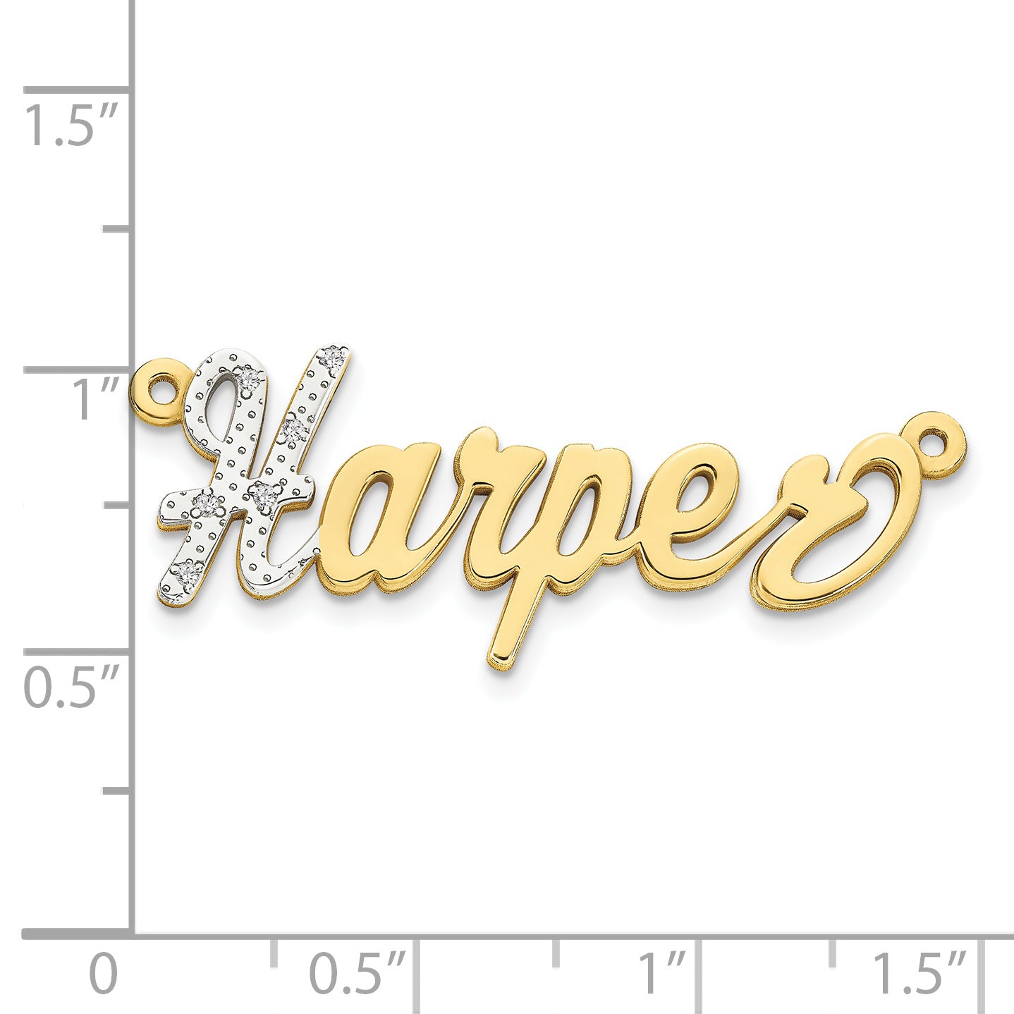 10KY and Rhodium 3D Diamond Name Plate Secondary image