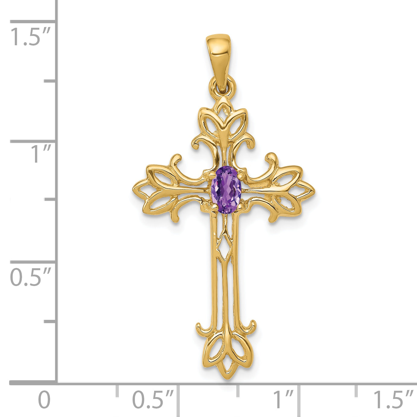 10K Polished Amethyst Cross Pendant