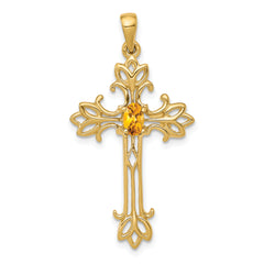 10k 5x3mm Oval Citrine cross pendant