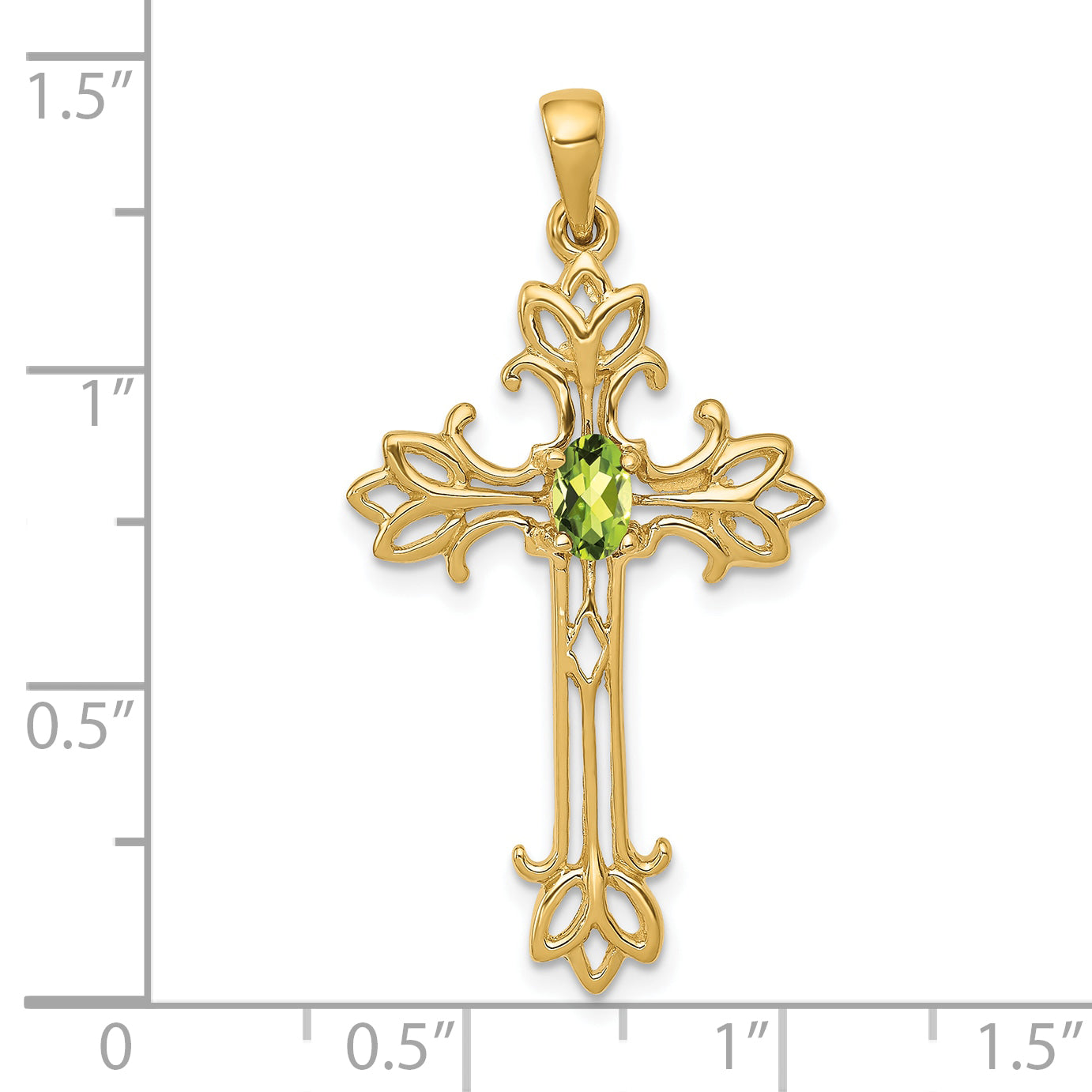 10K 5x3mm Oval Peridot cross pendant