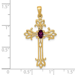 10K 5x3mm Oval Rhodolite Garnet cross pendant