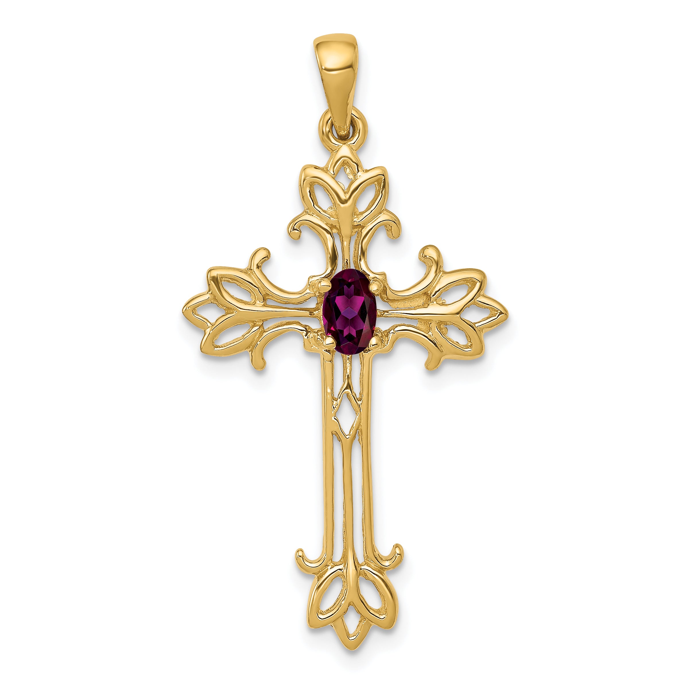 10K 5x3mm Oval Rhodolite Garnet cross pendant