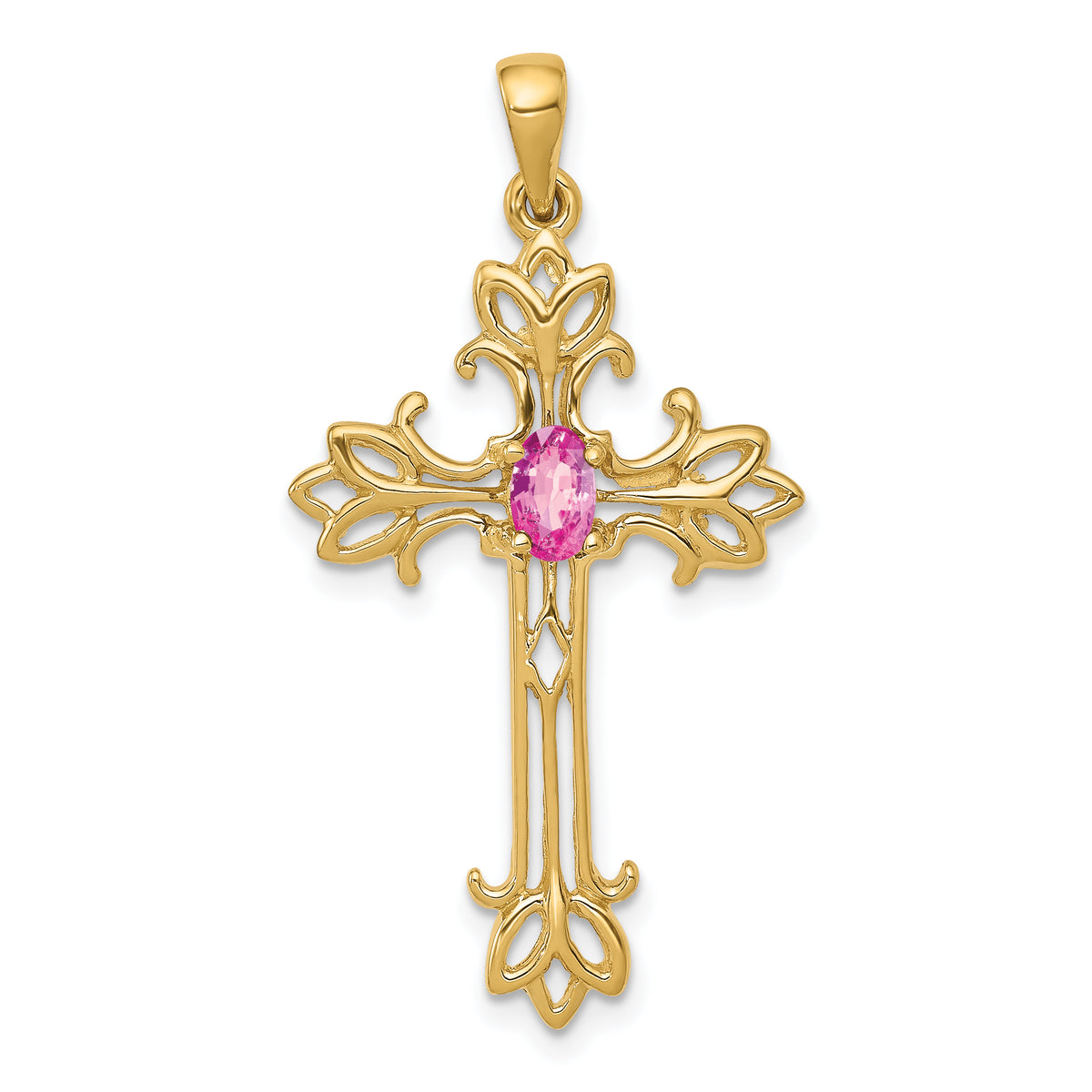 10k 5x3mm Oval Pink Sapphire cross pendant