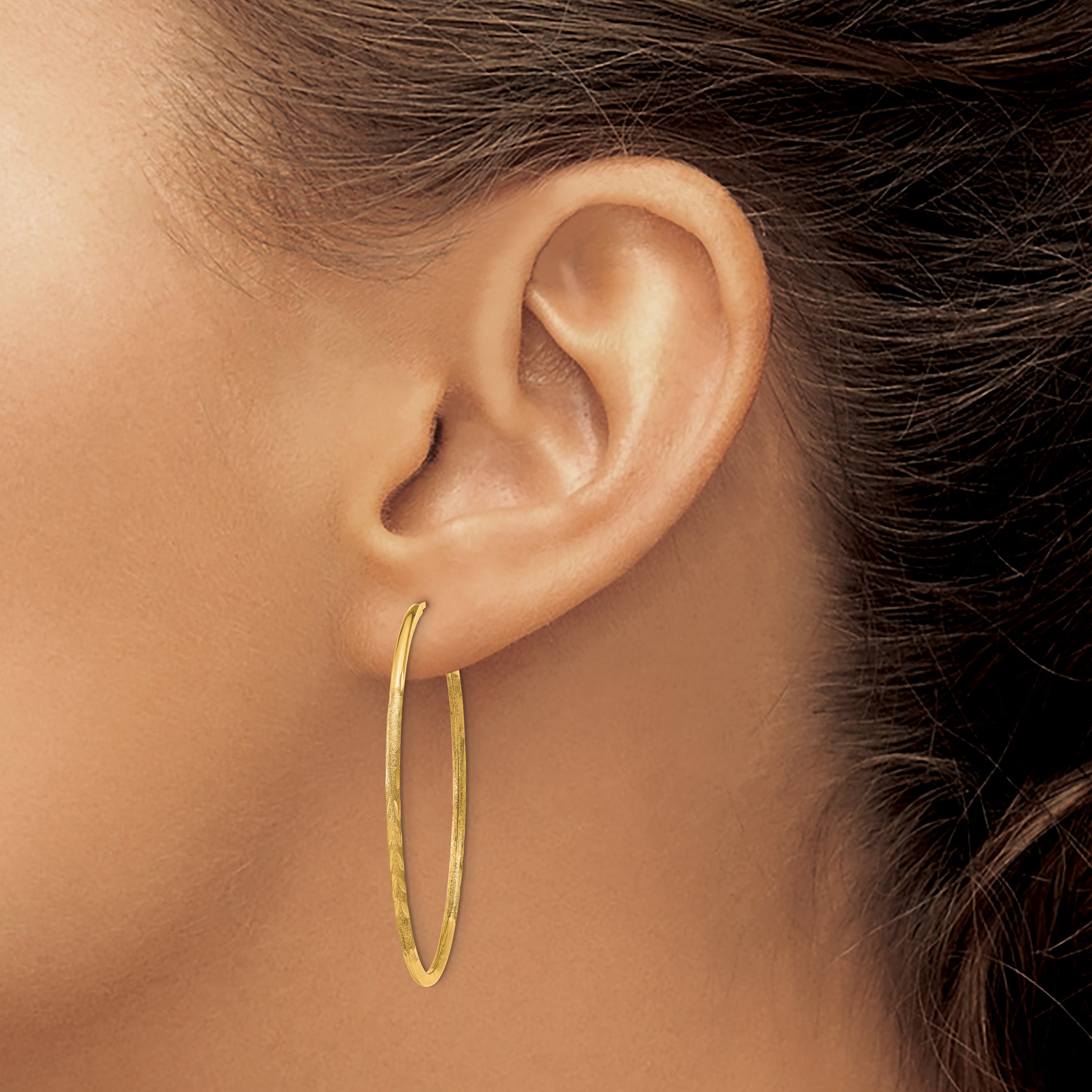 10k 1.5mm Satin Diamond-cut Endless Hoop Earrings