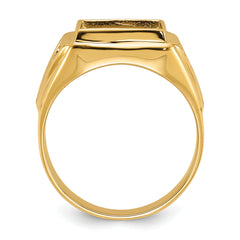 10k Men's Polished and Textured with Black Enamel and Lab Created Ruby Masonic Ring