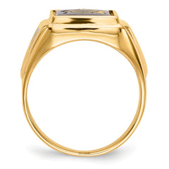 10k Men's Polished and Textured with Black Enamel and Lab Created Ruby Masonic Ring