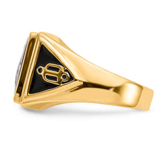 10k Men's Polished and Textured with Black Enamel and Lab Created Ruby Masonic Ring