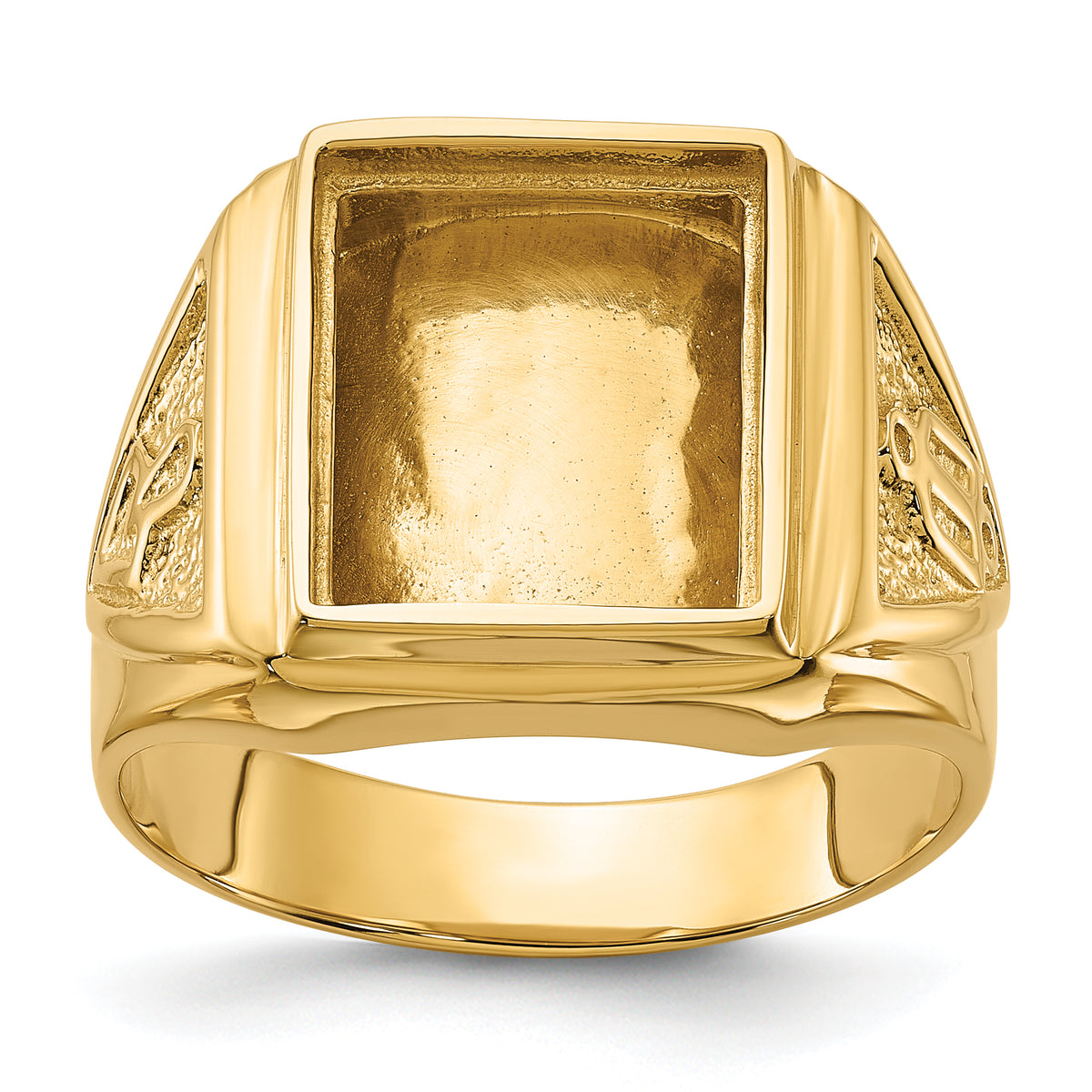 10k Men's Polished and Textured with Black Enamel and Lab Created Ruby Masonic Ring