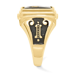 10k Men's Polished and Textured with Black Enamel and Onyx Masonic Ring - 10
