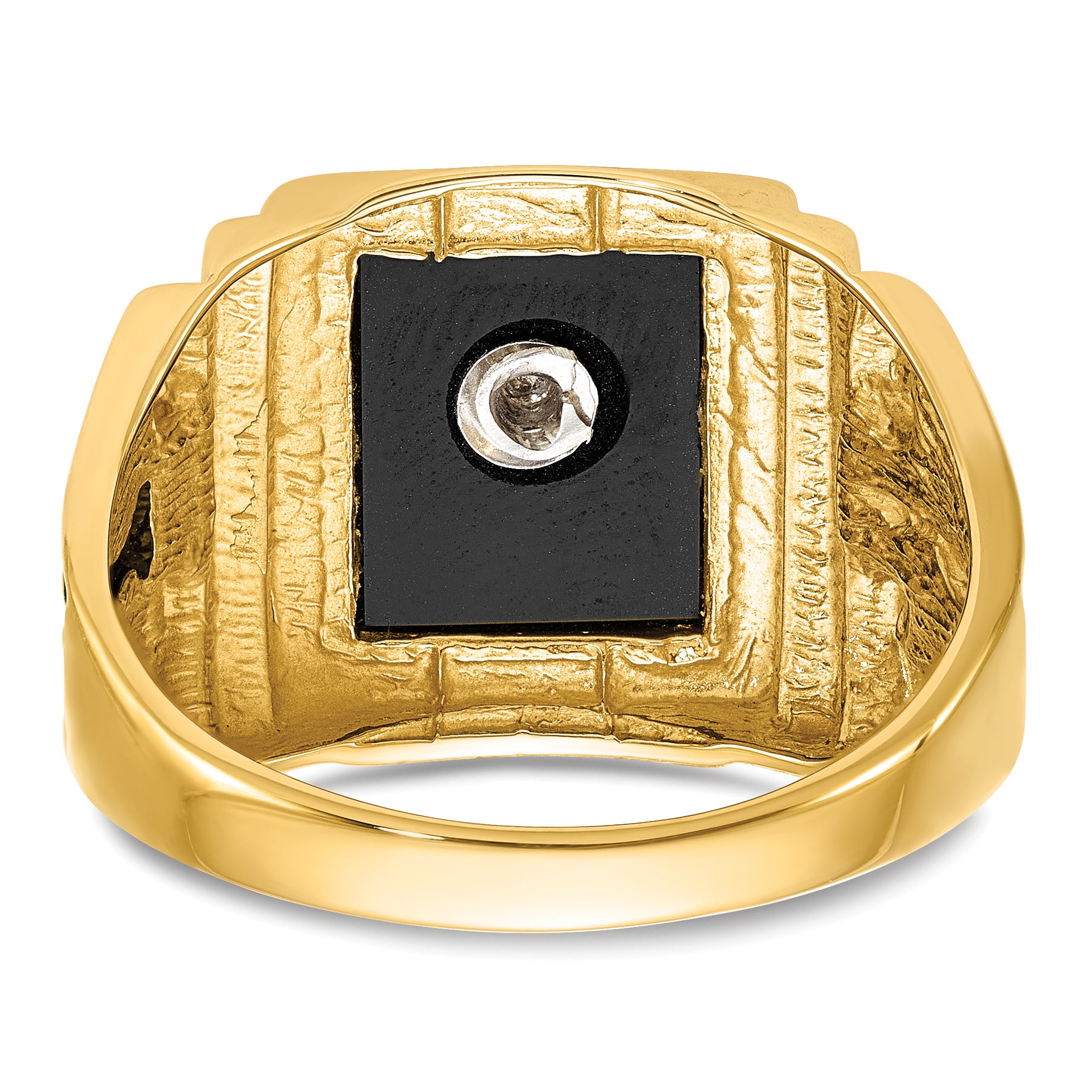 10k Men's Polished and Textured with Black Enamel and Onyx Masonic Ring - 10