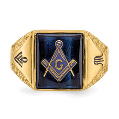 10k Men's Polished, Antiqued and Textured with Imitation Blue Spinel Masonic Ring - 10
