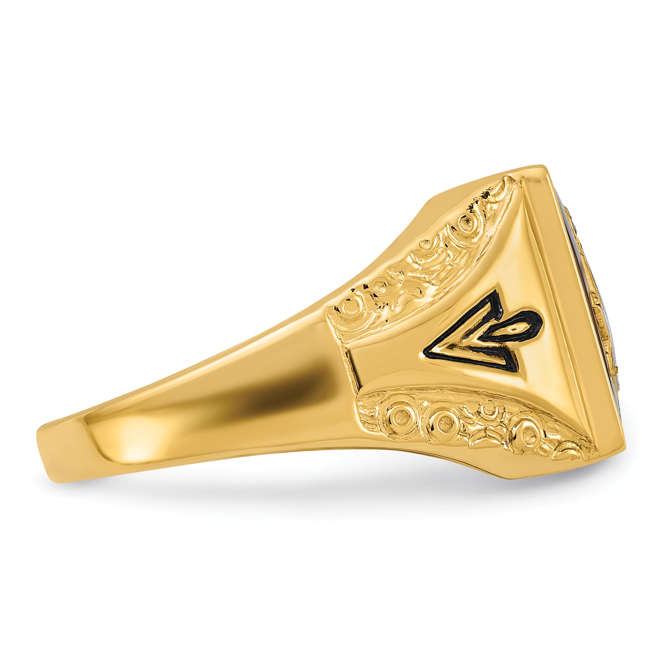 10k Men's Polished, Antiqued and Textured with Imitation Blue Spinel Masonic Ring - 10