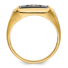 10k Men's Polished and Textured with Black Enamel and Onyx Masonic Ring - 10