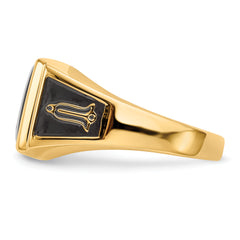 10k Men's Polished and Textured with Black Enamel and Onyx Masonic Ring - 10