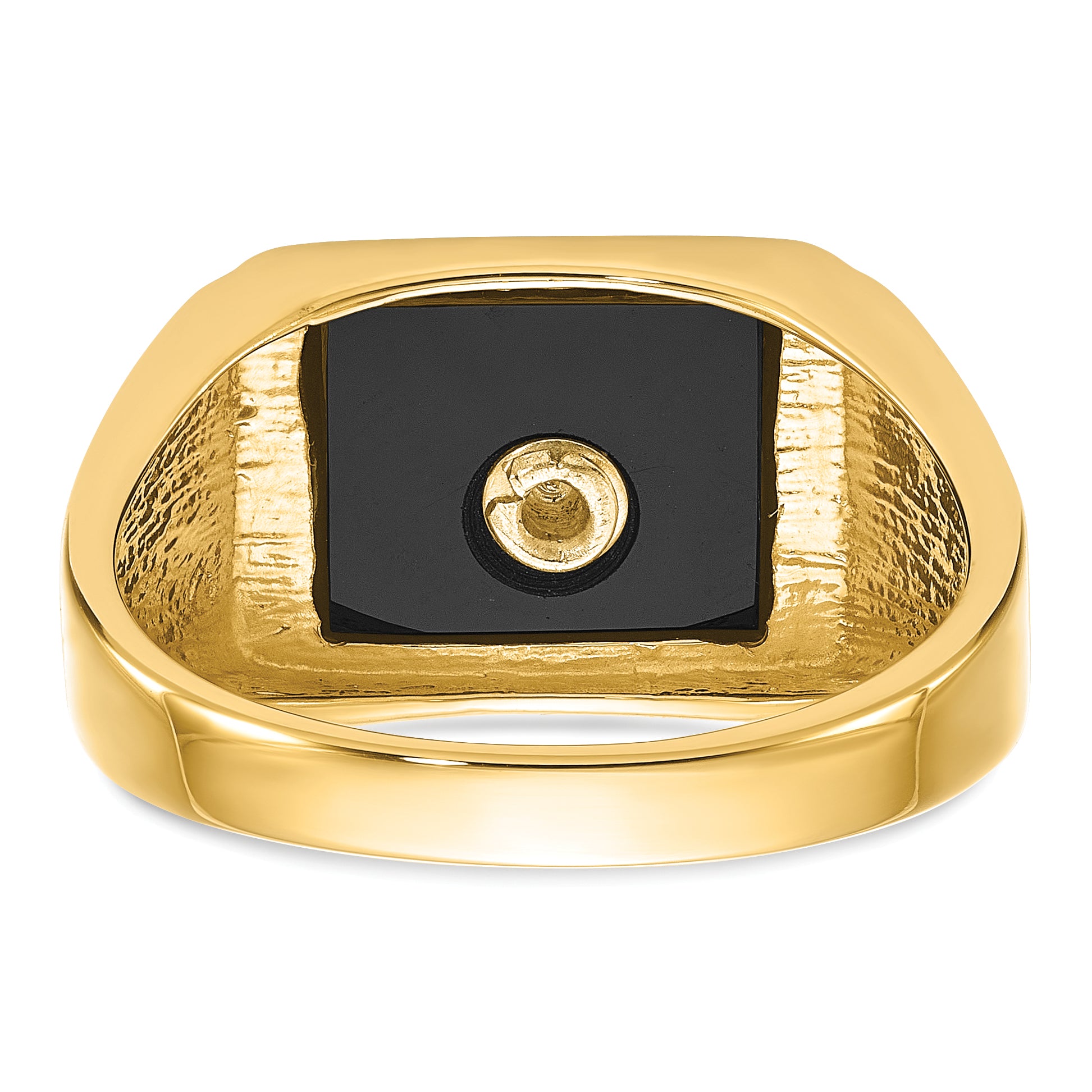 10k Men's Polished and Textured with Black Enamel and Onyx Masonic Ring - 10
