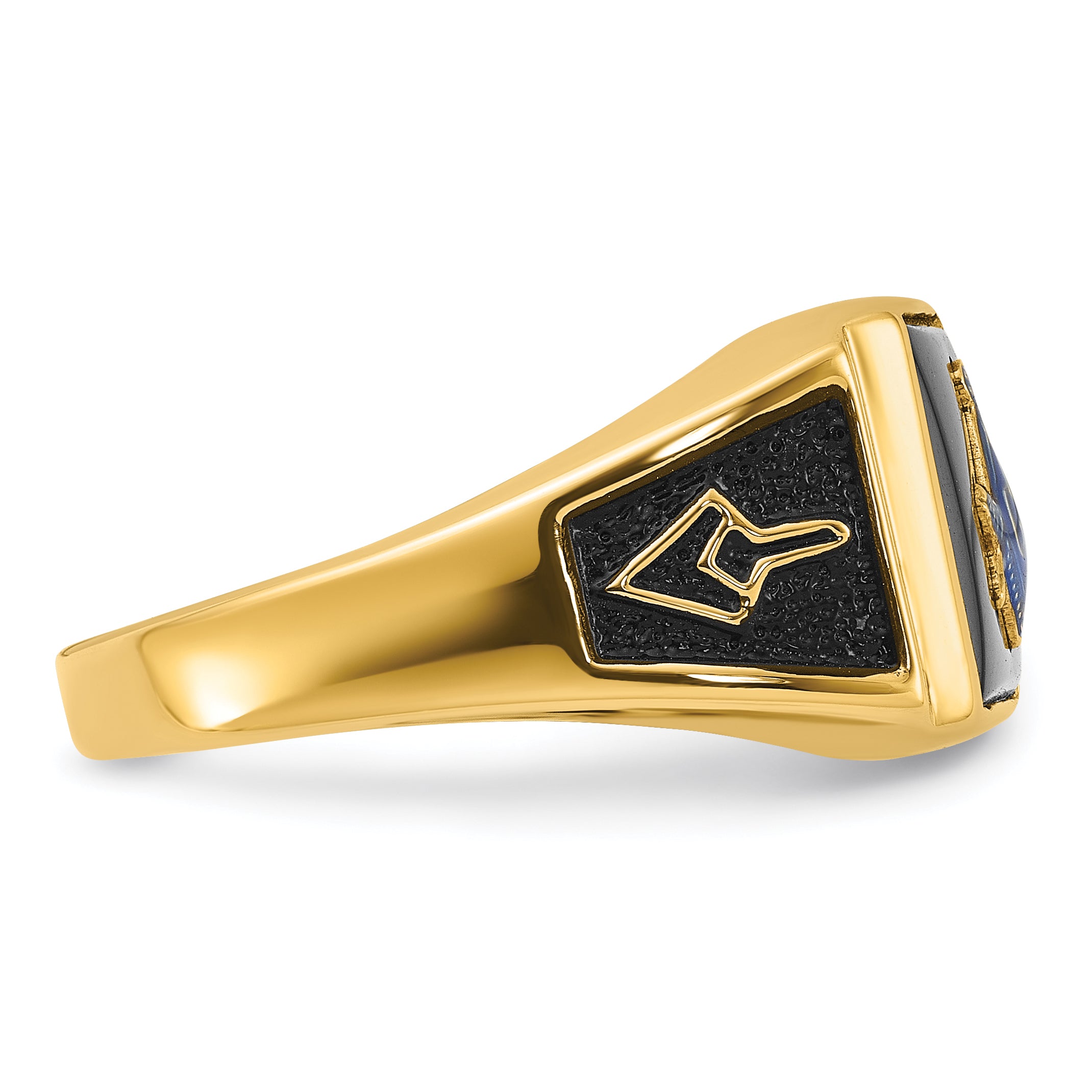10k Men's Polished and Textured with Black Enamel and Onyx Masonic Ring - 10