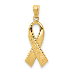 10k Gold Polished Survivor Ribbon Pendant